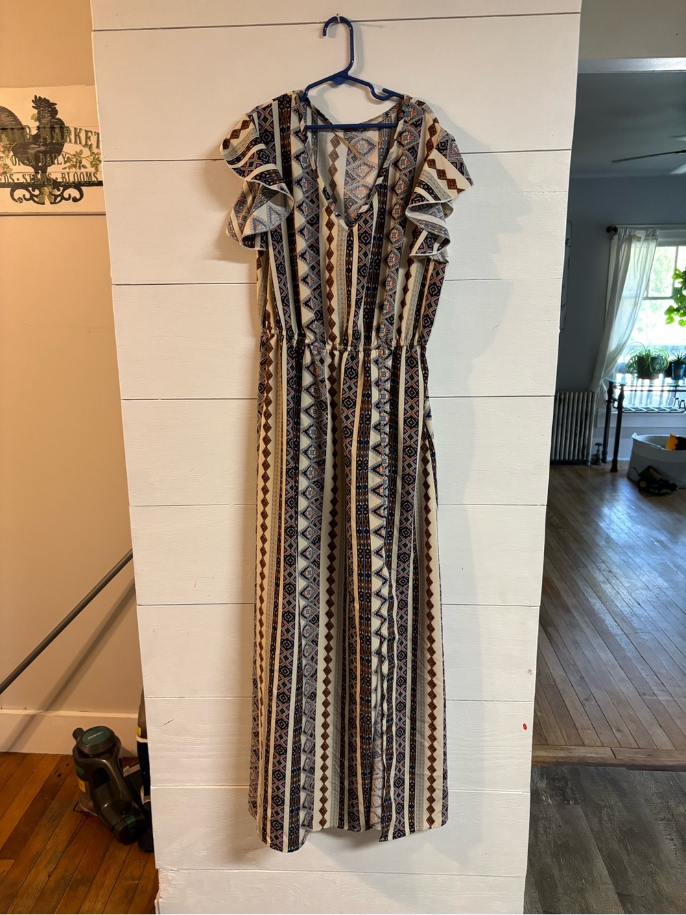 Bohemian Stripe Maxi Dress in Cream and Brown